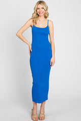 Royal Blue Ribbed Cutout Back Midi Dress