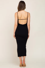 Black Ribbed Cutout Back Maternity Midi Dress