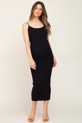 Black Ribbed Cutout Back Maternity Midi Dress