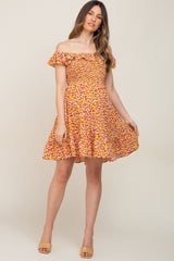 Yellow Printed Ruffle Accent Tiered Maternity Dress