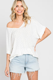 Ivory Rib Knit V-Neck Top