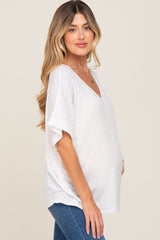 Ivory Rib Knit V-Neck Maternity Top