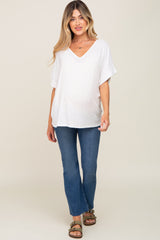 Ivory Rib Knit V-Neck Maternity Top