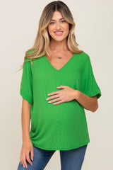 Green Rib Knit V-Neck Maternity Top