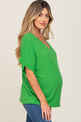 Green Rib Knit V-Neck Maternity Top