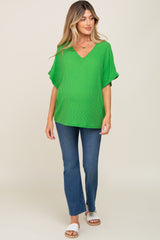 Green Rib Knit V-Neck Maternity Top