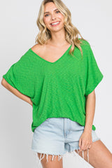 Green Rib Knit V-Neck Top