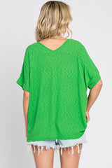 Green Rib Knit V-Neck Top