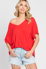 Red Rib Knit V-Neck Maternity Top