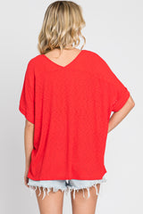 Red Rib Knit V-Neck Top