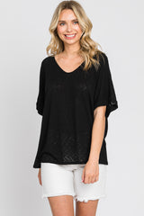 Black Rib Knit V-Neck Top