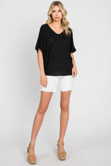 Black Rib Knit V-Neck Top