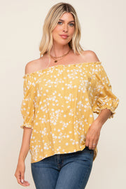 Yellow Floral Ruffle Accent Top