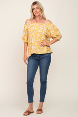 Yellow Floral Ruffle Accent Top