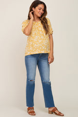 Yellow Floral Ruffle Accent Maternity Top