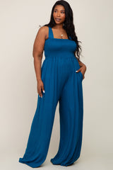 Teal Sleeveless Wide Leg Plus Jumpsuit