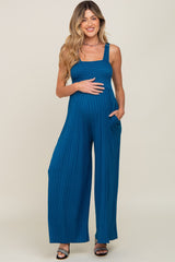 Teal Sleeveless Wide Leg Maternity Jumpsuit