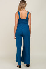 Teal Sleeveless Wide Leg Maternity Jumpsuit