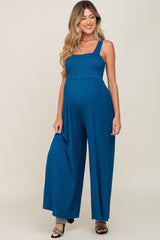 Teal Sleeveless Wide Leg Maternity Jumpsuit