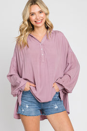 Mauve Lightweight Striped Textured Collared Top