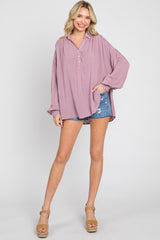 Mauve Lightweight Striped Textured Collared Top