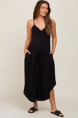 Black Sleeveless Asymmetrical Hem Maternity Jumpsuit