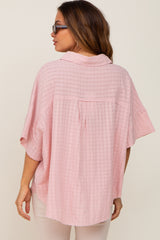 Light Pink Striped Collared Maternity Top