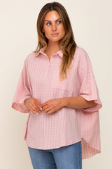 Light Pink Striped Collared Top