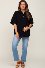 Black Striped Collared Maternity Top