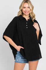 Black Striped Collared Top