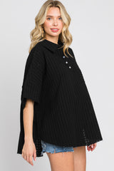 Black Striped Collared Top