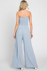 Light Blue Front Tie Crop Top and Pant Set