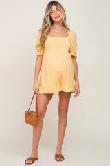 Yellow Smocked Puff Sleeve Maternity Romper