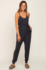 Charcoal Grey Sash Tie Maternity Jumpsuit