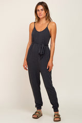 Charcoal Grey Sash Tie Jumpsuit