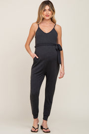 Charcoal Grey Sash Tie Maternity Jumpsuit