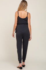 Charcoal Grey Sash Tie Maternity Jumpsuit