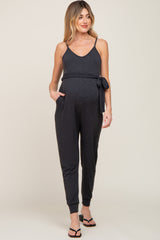 Charcoal Grey Sash Tie Maternity Jumpsuit