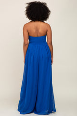 Royal Blue Smocked Strapless Wide Leg Jumpsuit