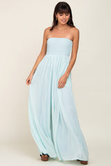 Mint Green Smocked Strapless Wide Leg Jumpsuit