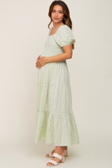 Mint Green Star Print Smocked Square Neck Maternity Midi Dress