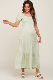 Mint Green Star Print Smocked Square Neck Maternity Midi Dress