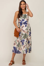 Cream Floral Sleeveless Maternity Midi Dress