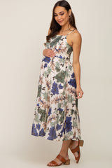 Cream Floral Sleeveless Maternity Midi Dress