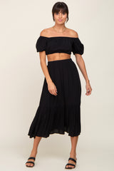 Black Crop Top and Skirt Two Piece Maternity Set