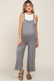 Heather Grey Sleeveless Pocketed Wide Leg Maternity Jumpsuit