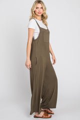 Olive Sleeveless Pocketed Wide Leg Jumpsuit