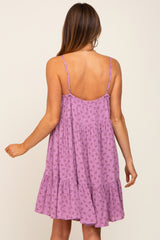 Lavender Floral Button Front Ruffle Dress