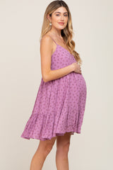 Lavender Floral Button Front Ruffle Maternity Dress