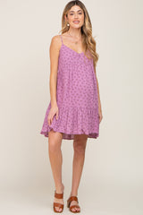 Lavender Floral Button Front Ruffle Maternity Dress